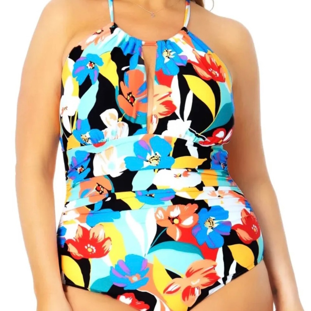 Anne Cole Modern Blooms Women’s Swimwear HIGH Neck ONE Piece Size 22W